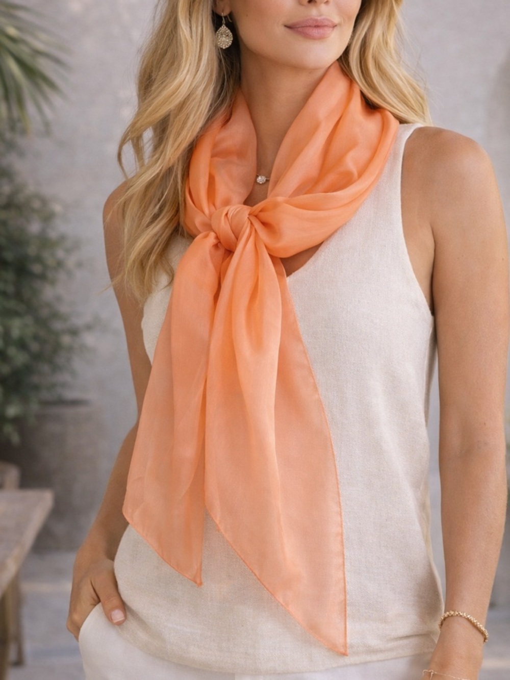 Renato Balestra Peach Silk Scarf Oblong Sheer Made in Italy 14.5 x 61 Inches